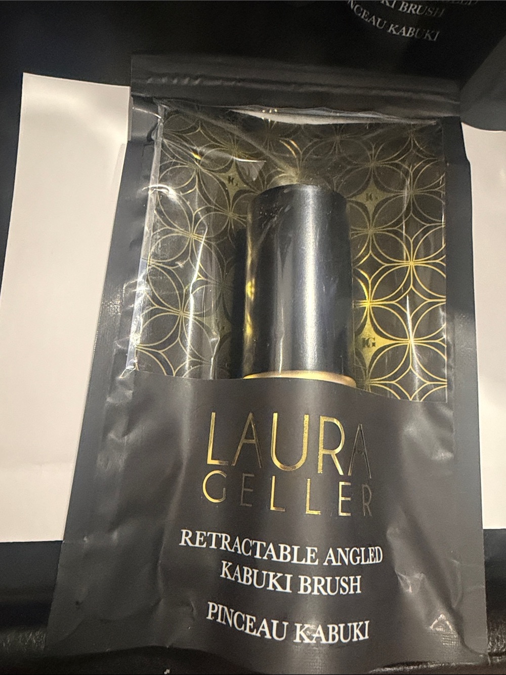 Laura Geller Black and Gold Retractable Angled Kabuki Brush brand new